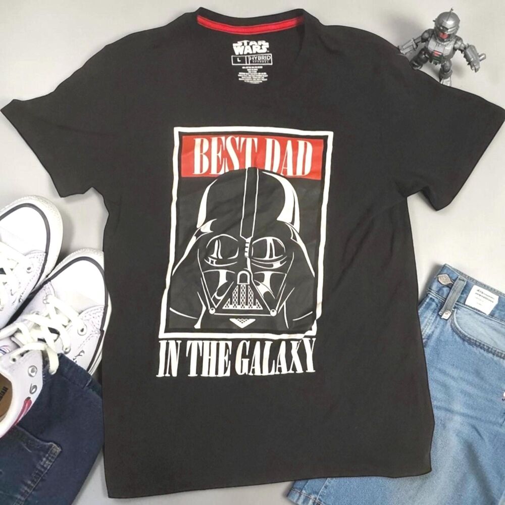 Men’s Star Wars Best Dad Graphic T-Shirt – Black Size L Short Sleeve